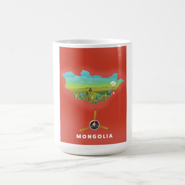 Mongolia Illustrated map tourism poster. Color Morph Mug (Center)
