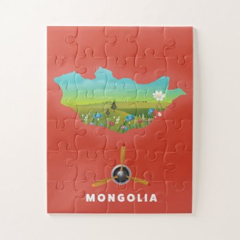 Mongolia Illustrated Map Tourism Poster. Jigsaw Puzzle by bartonleclaydesign at Zazzle