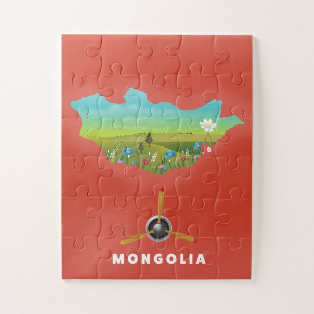 Mongolia Illustrated map tourism poster. Jigsaw Puzzle (Vertical)