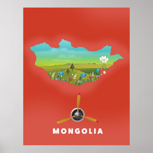 Mongolia Illustrated map tourism poster. Poster (Front)