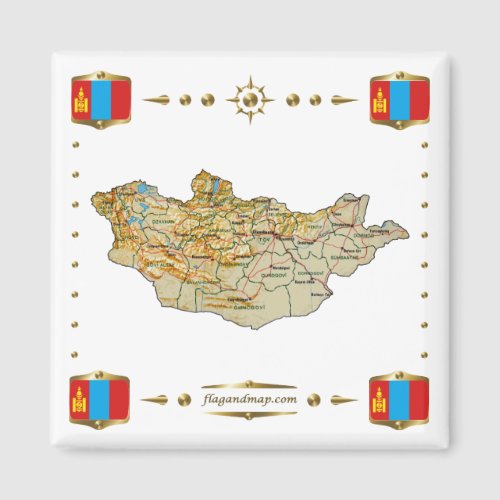 Mongolia Map  Flags Magnet