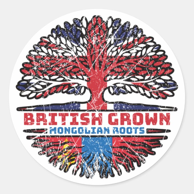 Mongolia Mongolian British UK Tree Roots Flag Classic Round Sticker (Front)