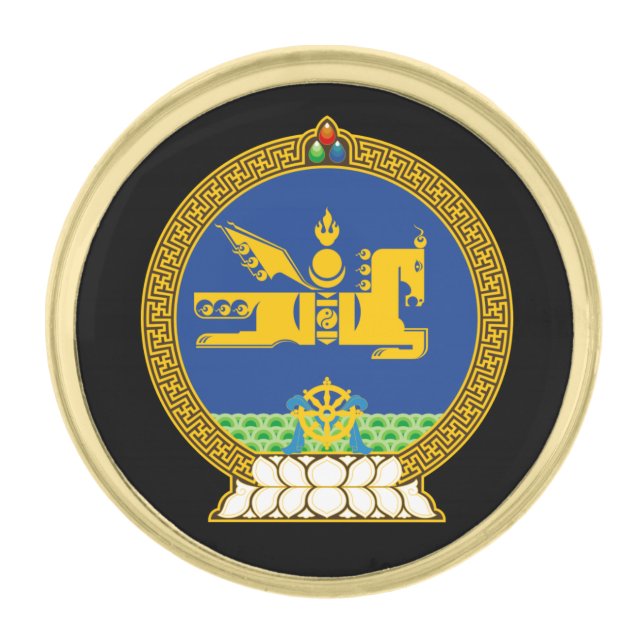 Mongolia & Mongolian Coat of Arms, Flag / business Gold Finish Lapel Pin (Front)