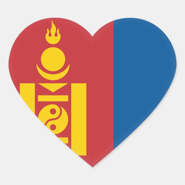 Mongolia (Mongolian) Flag Heart Sticker (Front)
