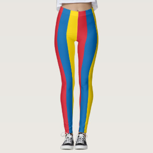 Mongolia National Flag Colors Vertical Striped Leggings