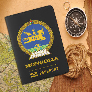Mongolia Passport, Mongolian coat of Arms, flag Passport Holder