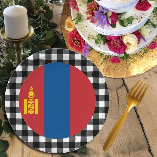 Mongolia Plate, buffalo plaid & Mongolian Flag Paper Plates (Creator Uploaded)