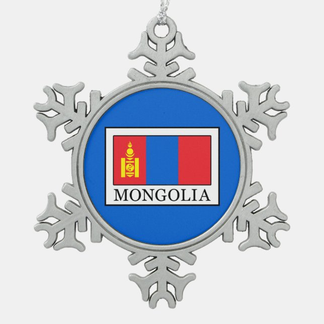 Mongolia Snowflake Pewter Christmas Ornament (Front)