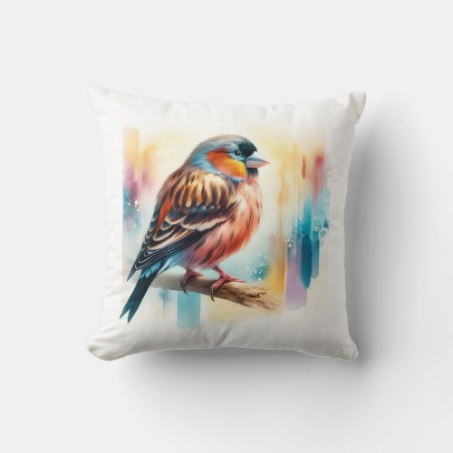 Mongolian Finch in Watercolor AREF802 _ Watercolor Throw Pillow