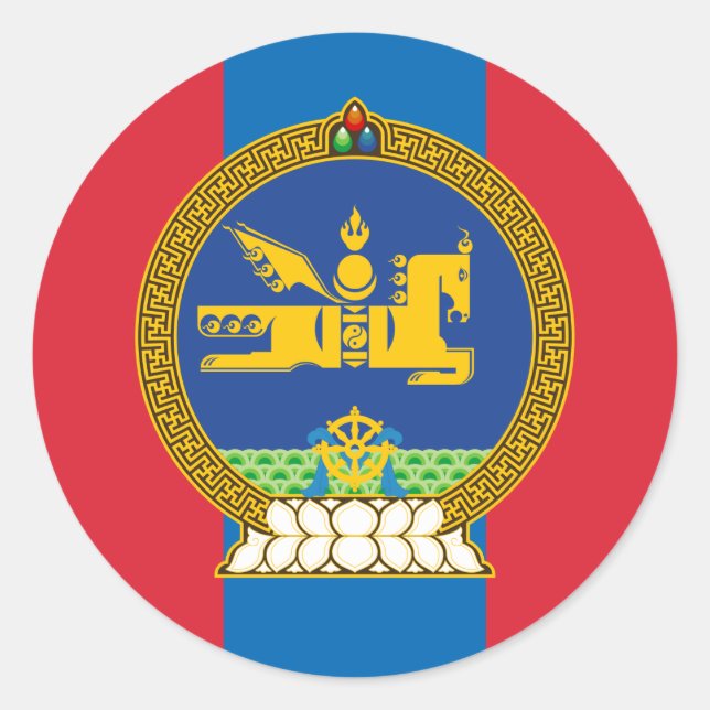 Mongolian Flag & Emblem, Flag of Mongolia Classic Round Sticker (Front)