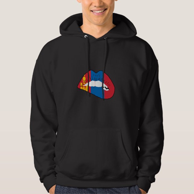 Mongolian Flag Mongolian Pride Lip Mongolian Roots Hoodie (Front)