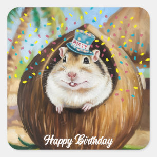 Mongolian Gerbil in coconut house Square Sticker