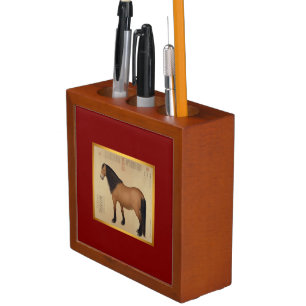 Mongolian Horse Chinese Painting Desk Organizer