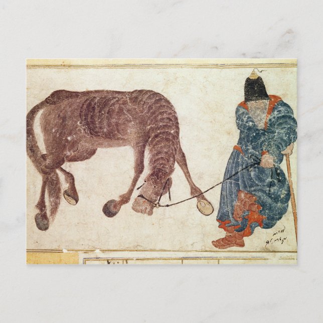 Mongolian nomad taking his horse to water postcard (Front)