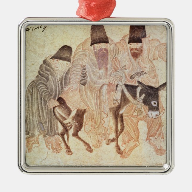Mongolian nomads with a donkey, 15th century metal ornament (Front)