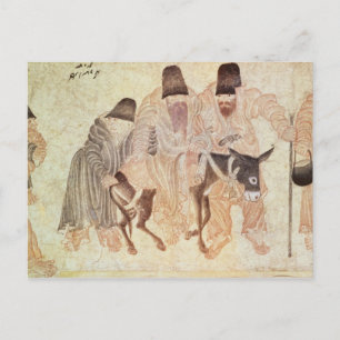 Mongolian nomads with a donkey, 15th century postcard