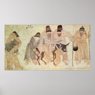 Mongolian nomads with a donkey, 15th century poster