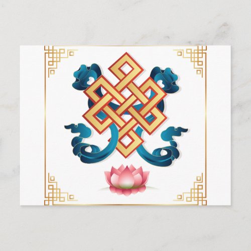 Mongolian religion symbol endless knot for decor postcard