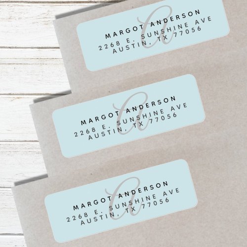 Mongoram Chic Stylish Script Blue Return Address Label