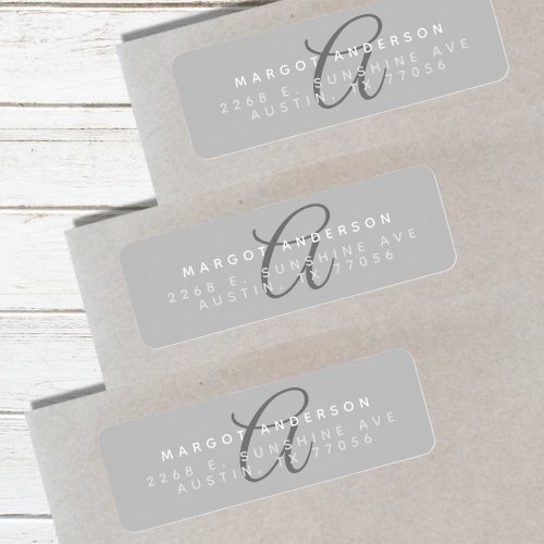 Mongoram Chic  Stylish Script Grey Return Address Label