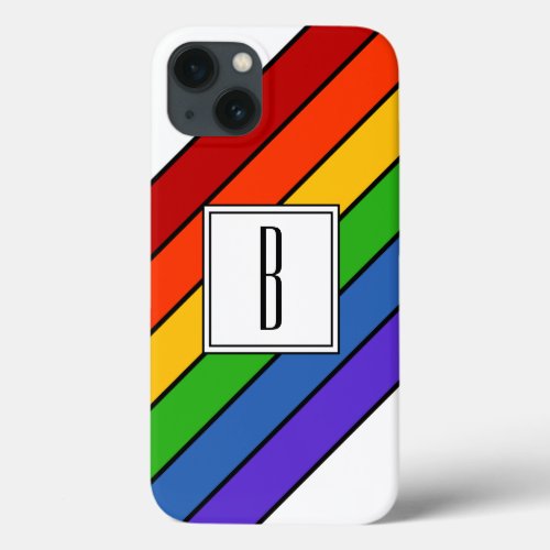 Mongram Rainbow White Diagonal Stripe iPhone 13 Case