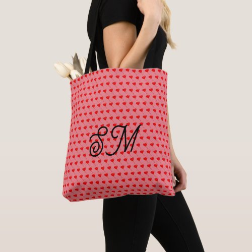 Mongram Red Heart Fun Balloon Pink All Over Print Tote Bag