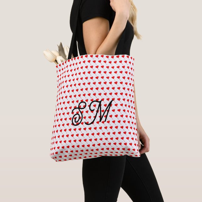 Mongram Red Heart Girly Balloon White All Print Tote Bag (Close Up)