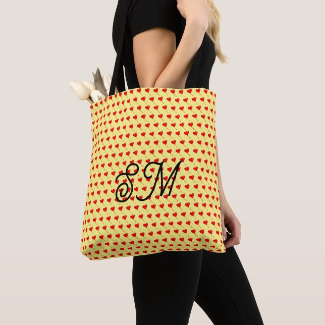 Mongram Red Heart Girly Balloon Yellow All Print Tote Bag (Close Up)