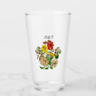 Mongram Vintage Flower Bouquet Glass Cup
