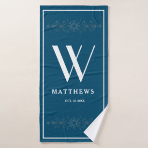 Mongramed navy blue elegant bath towel