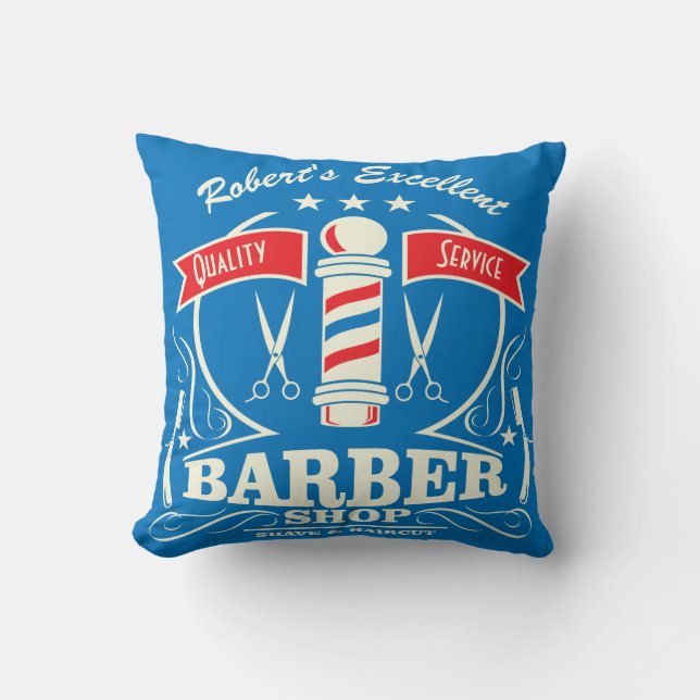 Mongrammed Barbershop Shave and Haircut Throw Pillow (Front)