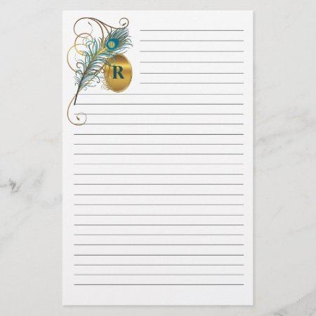 Mongrammed Peacock Teal And Gold Lined Wedding Stationery