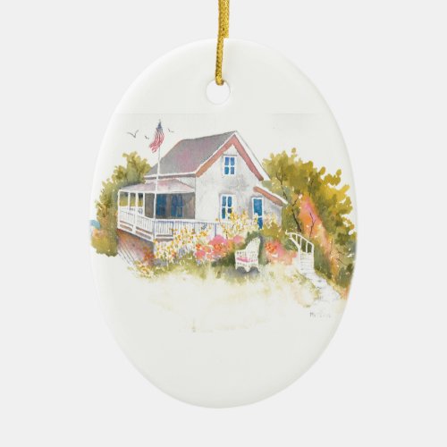 Monhegan Cottage J Kilburn Ceramic Ornament