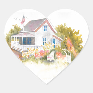 Monhegan Cottage J Kilburn Heart Sticker