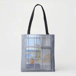 Monhegan Cottage Window View Tote Bag
