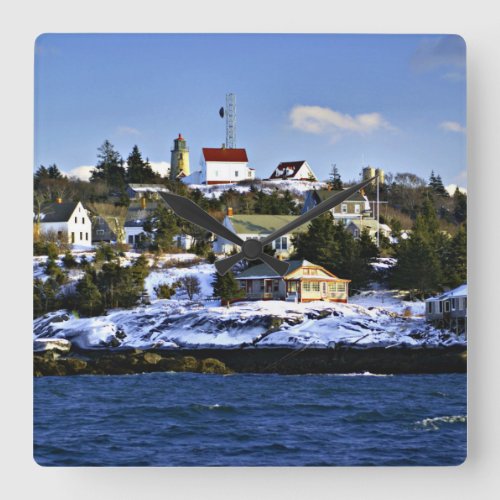 Monhegan Island Lighthouse Maine Square Wall Clock