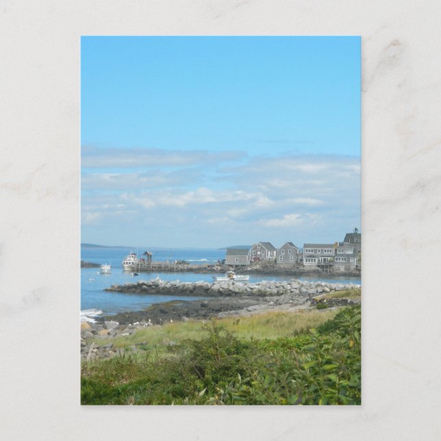 Monhegan Island Me Maine Village harbor Atlantic Holiday Postcard (Front)