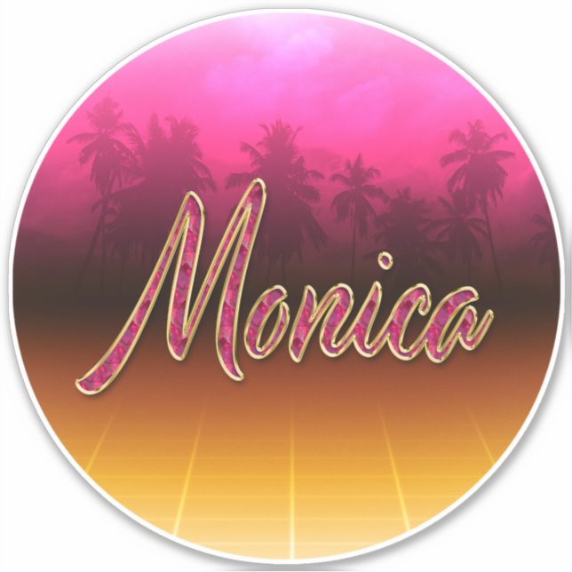 Monica First Name Golden pink Sticker (Front)