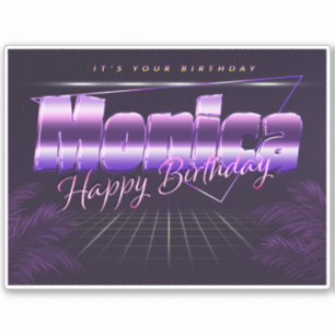 Monica name first name purple retro sticker birthd