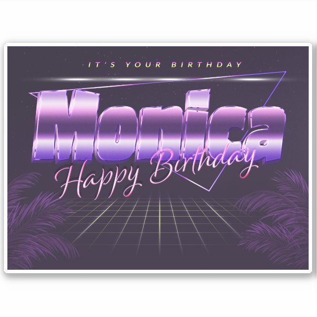 Monica name first name purple retro sticker birthd (Front)
