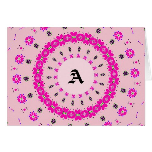 Monigram Letter A Blank Pink with Flowers