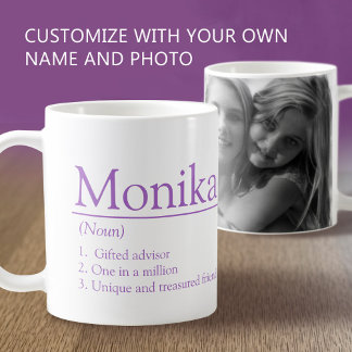 Monika name definition custom photo purple coffee mug