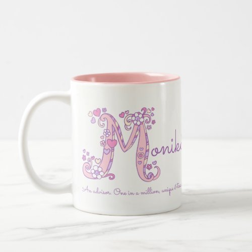 Monika name meaning heart flower M monogram mug