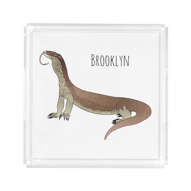Monitor lizard cartoon illustration  acrylic tray (Front)