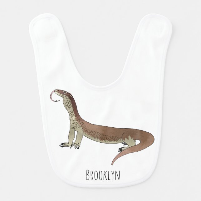 Monitor lizard cartoon illustration baby bib (Front)