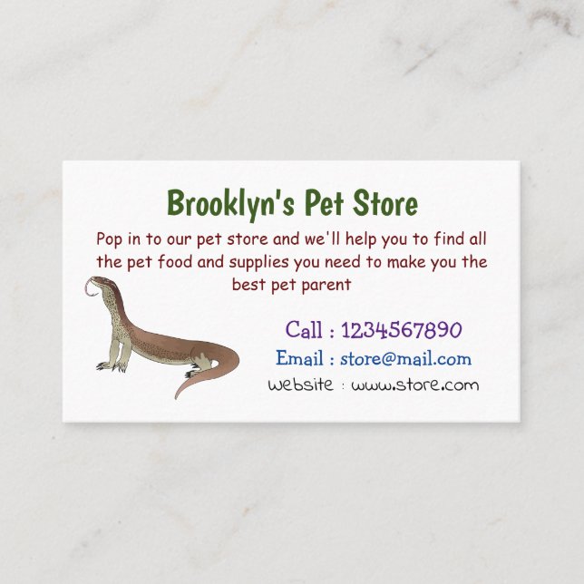 Monitor lizard cartoon illustration business card (Front)