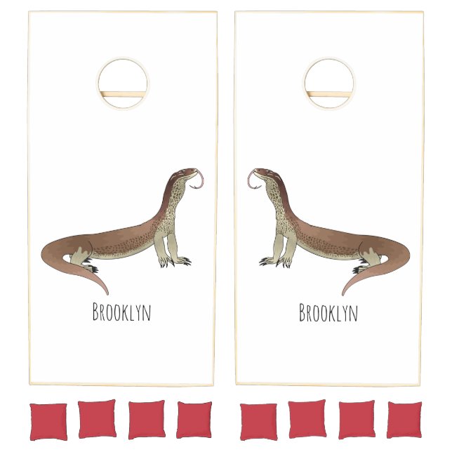 Monitor lizard cartoon illustration cornhole set (Set)