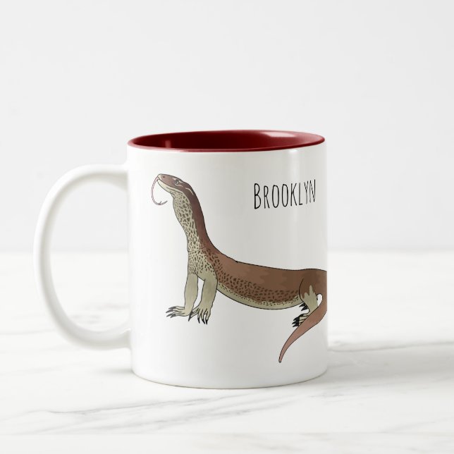 Monitor lizard cartoon illustration  Two-Tone coffee mug (Left)