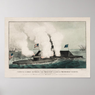 Monitor vs. Merrimac - Ironclad Civil War Battle Poster