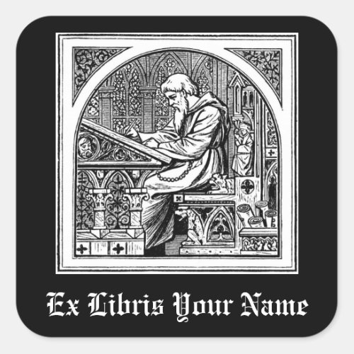 Monk At Medieval Writing Desk Bookplate